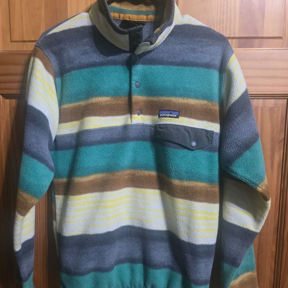 Patagonia Synchilla Fleece Jacket Mens S Multicolor Striped Lightweight Snap T